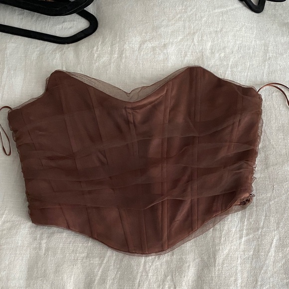 Zara Tops - Brown Strapless Sheer Layered Corset Top NWOT ✨